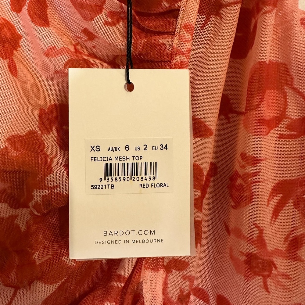 Bardot Felicia Meshed Ruched Floral Top Size 2 - Picture 6 of 7